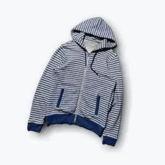 FRED PERRY ダブルジップフーディーパーカー ボーダー 紺白/RW282 
