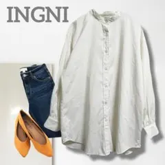 k3【イング】シャツ/美品 オーバーサイズ ドルマン ノーカラー 白 体型カバー