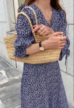 ジュノアJUNOAH花柄ボリュームスリーブマキシ丈ワンピース