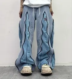 【希少】トラックパンツ　デニムパンツ　再構築 リメイクデニムパンツ