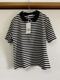 新品未使用　ZARA ボーダー　ポロシャツ　ニットポロシャツ　襟付きプルオーバー