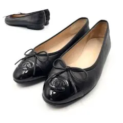 《超美品》CHANEL シャネル ココマーク パンプス バレエ 黒 35 1/2のサムネイル