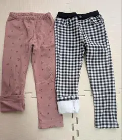 裏起毛　チェック柄・花柄パンツ2枚セット