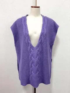 紫　オーバーサイズニットベスト