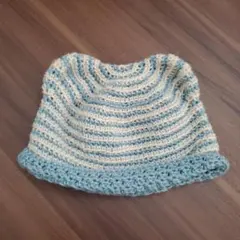 ★手編み帽子(ベビーニット)♡くま耳♡水色ミックス♡男の子♡女の子♡