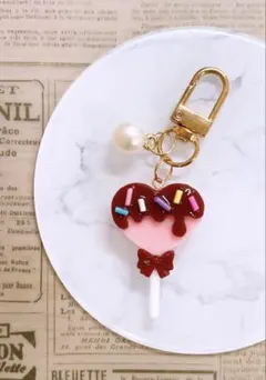 ハート型アイスキャンディーチョコレート チャームキーホルダー ロリポップ