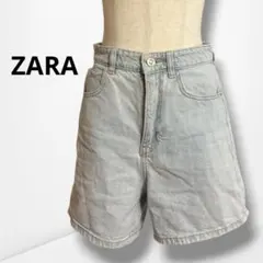 【ザラ】 デニムショートパンツ ハイウエスト ライトブルー カジュアル S