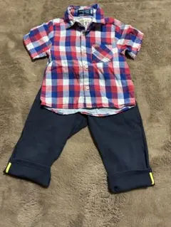 最終値下げ♡bebeチェック半袖シャツ＆パンツセット♡110cm♡美品