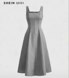 SHEIN MOD デニム調スリムシフォンドレス ノースリーブ ギャザーバック