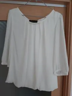 Astermannel パール装飾 ホワイトブラウス 五分袖