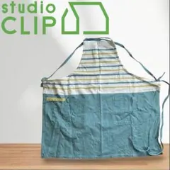 studio CLIP エプロン ボーダー柄 ブルー ライムグリーンのサムネイル