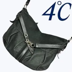 美品★ ヨンドシー　4°C ワンショルダーバッグ　キャンバス　レザー　黒