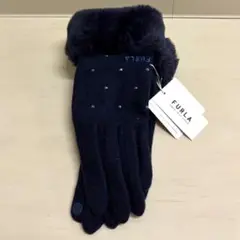 FURLA ネイビー 手袋 ビジュー付き ファーのサムネイル