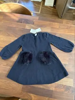 ナチュラルビューティーベーシック　ネイビー ファー付きワンピース 105〜115