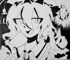 同人　東方 project レミリア スカーレット　手書き イラスト 色紙　白黒