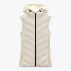 美品 ZARA フーデッドキルティングベスト ダウンベスト S
