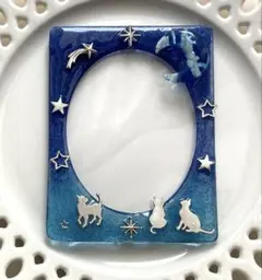 トレカケース レジンデコ 月★星★猫 ブルーグラデーション