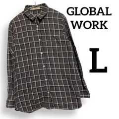 グローバルワーク チェック シャツ L ワイシャツ 綿100% ボタンダウン