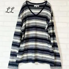 【bon様専用】グロースバイグレイル Vネック ボーダー黒白 長袖 LL