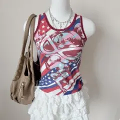 00s HYSTERIC ヒスミニ ミニちゃん 国旗柄 ノースリーブ ピチT
