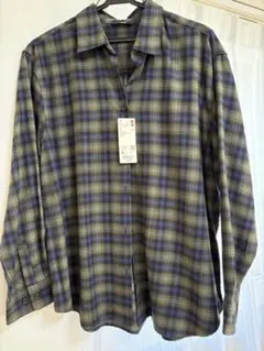 UNIQLO チェックシャツ ブルー×カーキ XL
