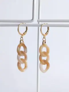 べっ甲チェーンパーツ(ベージュマーブル)＋ピアス金具フレンチフック ラウンド
