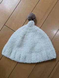 クリーム色ポンポン付きベビー帽子 48-100cm