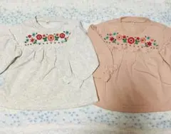子供服　トレーナー　100 まとめ売り　花　双子コーデ　刺繍　ピンク　グレー