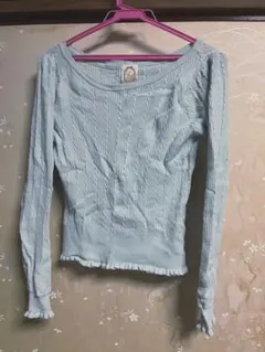 Fint F&A バック リボン フリル ニット トップス ブルー ミント