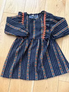 キッズ ワンピース 90cm レトロ柄 コーデュロイ