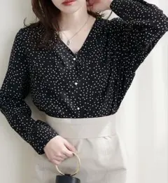 プチプラちびパール釦とろみブラウス