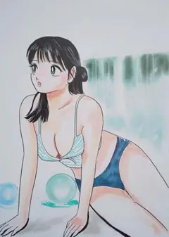 手描きイラスト、夏の女子