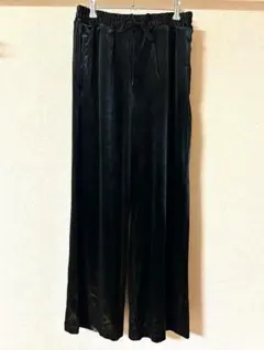 THE SHOP TK ワイドパンツ 光沢黒　ウエストゴム　M