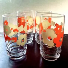 昭和レトロ　当時物　花柄ガラスコップ 4個セット　レトロポップ