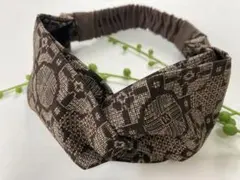 着物クロスヘアターバン　アンティーク茶泥大島丸十字紋　普通サイズ