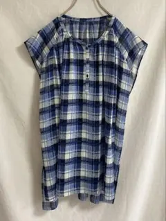 フレームワーク　チェック　フレンチスリーブ　シャツ　ブラウス　ブルー　ゆったりのサムネイル