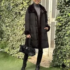 【美品】graciaスタンドカラーダウンコート ブラック(L) dinos商品