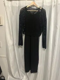 GU ブラック メッシュニットワンピース Lサイズ
