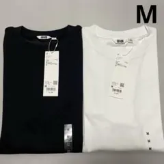 ユニクロ エアリズムコットンオーバーサイズTシャツ(5分袖)黒白2枚セット