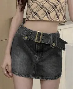 ［即購入OK］ダークデニム タイトスカート ベルト付き