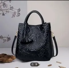 ハンドバッグ　合皮　花柄　型押し