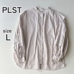 PLST プラステ シャツ L バンドカラー バルーンスリーブ パールボタン