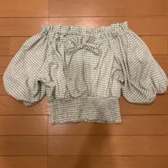 グリーンチェック バルーンスリーブ シャツ Mサイズ