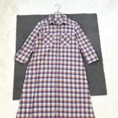 リップスター/F/赤/チェック柄/シャツワンピース/フロントボタン/七分袖/春秋