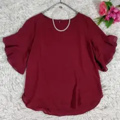 ANAYI アナイ◎美品！半袖ブラウス(38)フリル袖 シフォン とろみ エンジ