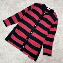 otto collection カーディガン（L）赤 黒 ボーダー バブリー 綿