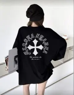 オーバーサイズ 黒 Tシャツ クロスデザイン