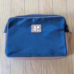 courreges クレージュ セカンドバッグ クラッチバッグ ネイビー×茶