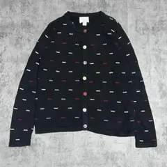 US古着　全面手刺繍　ニットカーディガン　デザインボタン　セーター　ノーカラー