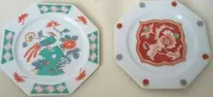 八角形の花と鳥の模様皿2枚セット　直径約9.5cm　未使用に近い　無言購入OK◎